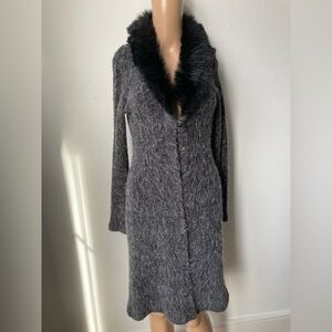 Gray Long Coat with Black Fur Collar